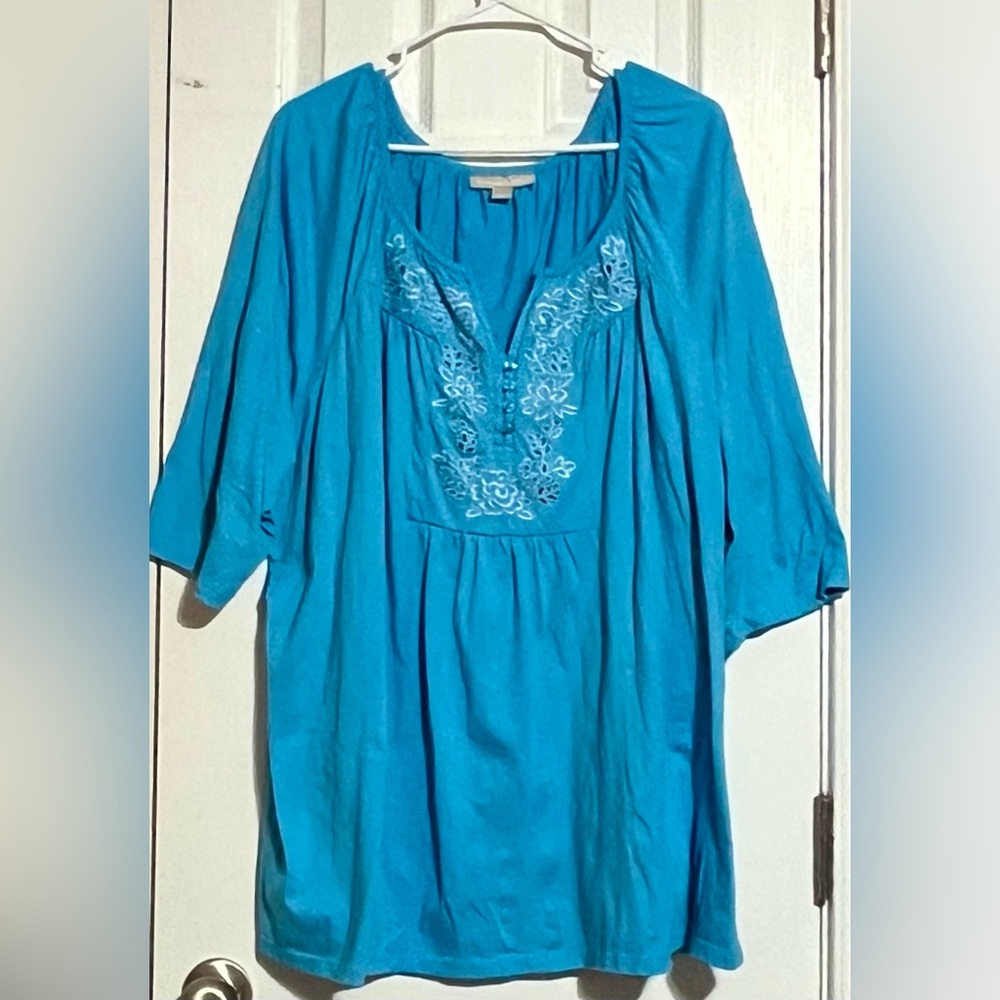 Blue Embroidered Women's Top